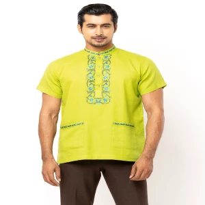 Olive Embroidered Cotton Fatua